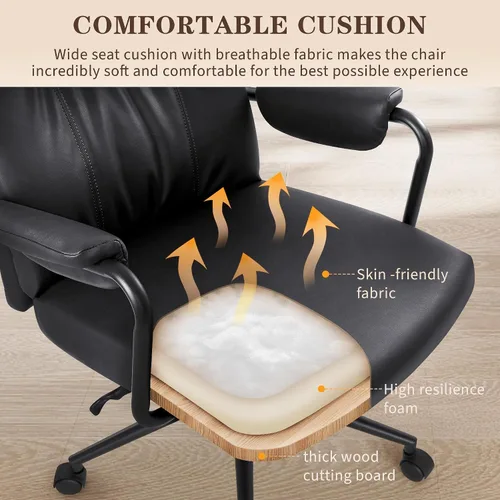 Miniatura 7 de IWMH Silla de escritorio de oficina en casa, cómoda silla ergonómica de mediados de siglo moderna de tela de piel sintética con soporte lumbar