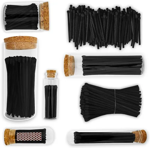 Miniatura 5 de 4" Fósforos Todos Negros en un Frasco + Adhesivos de Mechero Incluidos 100 Fósforos Negros con Punta Negra Decorativos y Seguros con Soporte