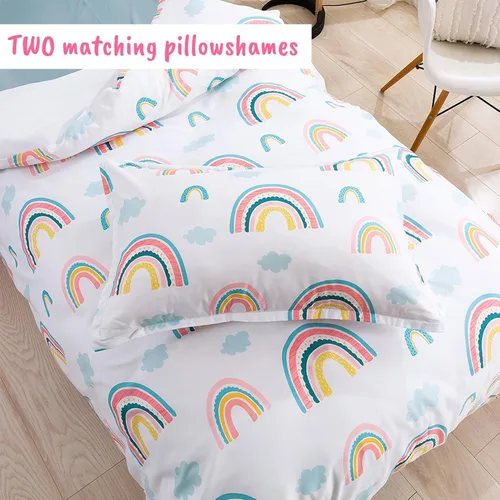 Miniatura 7 de Juego de funda de edredón para niños, tamaño completo, funda de edredón de microfibra de nube arcoíris de 3 piezas con fundas de almohada con cierre