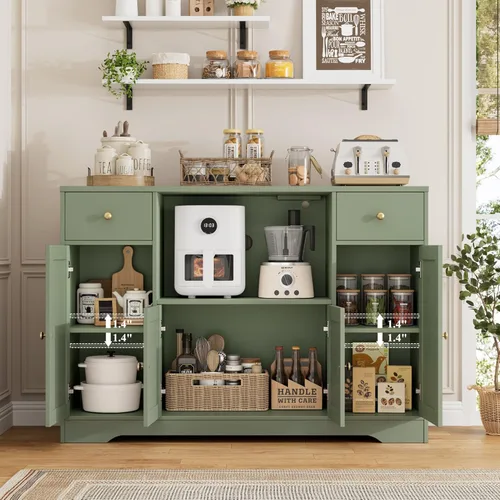 Miniatura 6 de HOSTACK Armario de microondas con estación de carga, armario de almacenamiento de cocina de 47 pulgadas de ancho con soporte para microondas, Verde
