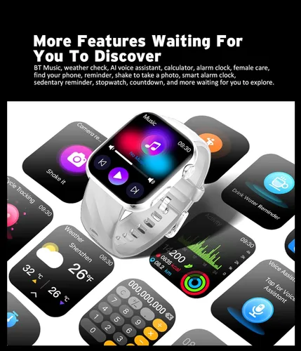 Miniatura 8 de Advanced Health Fitness - Reloj inteligente con Bluetooth, pantalla táctil HD de 1.97 pulgadas, control del estrés del sueño, frecuencia cardíaca