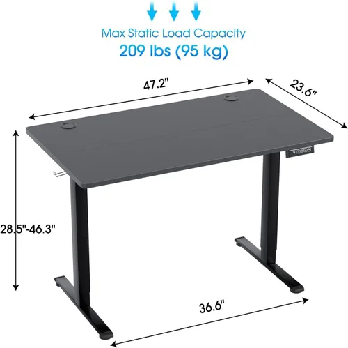 Miniatura 3 de BLKMTY Escritorio eléctrico de pie de 24 x 47 pulgadas, altura ajustable, escritorio para computadora para oficina en casa, soporte ergonómico