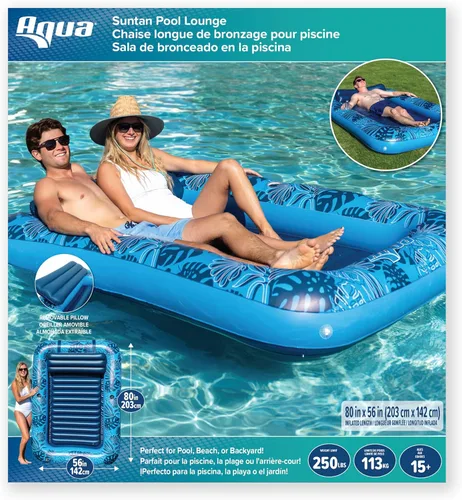 Miniatura 7 de Aqua Inflatable Tanning Pool Lounger, Premium Pool Float with Cupholders and Removeable Pillow for Relaxation and Fun