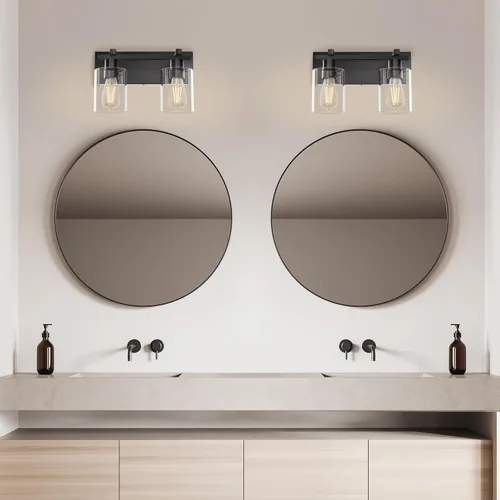 Miniatura 7 de Bathroom Light Fixtures Over Mirror, 2-Light Modern Matte Black Bathroom Vanity Light, Wall Lights with Clear Glass Shade, Living Room, Bedroom