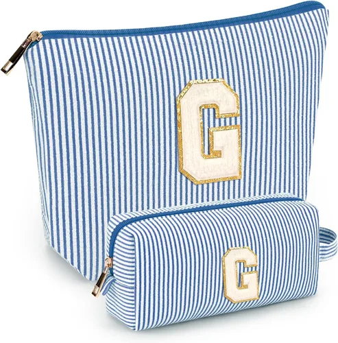 Miniatura 21 de 2 piezas de bolsas de maquillaje iniciales para mujeres: bolsa de cosméticos para viaje y artículos de tocador - Regalos de cumpleaños para niñas