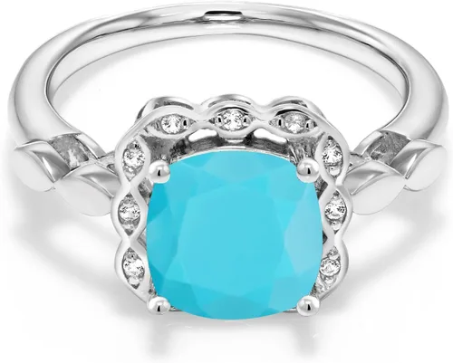 Miniatura 91 de Gem Stone King Anillo de compromiso de plata de ley 925 de 0.315 in con piedra natal y zafiro blanco creado Anillo de compromiso de boda