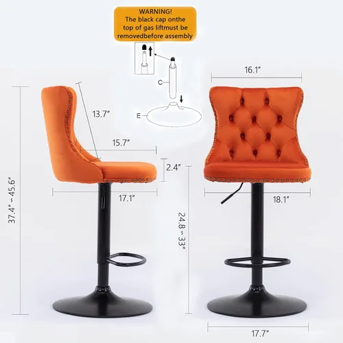 Miniatura 47 de Juego de 2 modernos taburetes de bar giratorios ajustables, sillas de bar copetudas de terciopelo beige con respaldo y ribete de cabeza de clavo