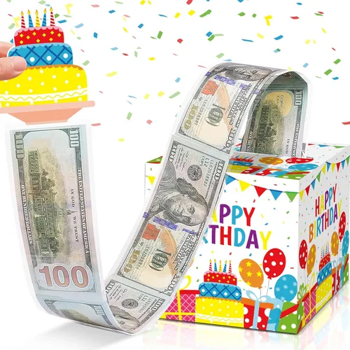 Chiazllta Regalo de Caja de Dinero de Feliz Cumpleaños con Tarjeta - Kit Colorido de Caja de Extracción de Dinero para Fiesta