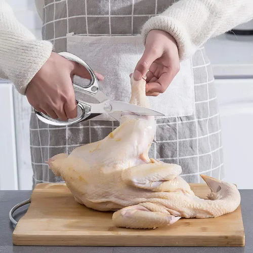 Miniatura 2 de Tijeras de cocina multiusos, tijeras de acero inoxidable resistentes con tijeras fuertes de borde recto (plateado)
