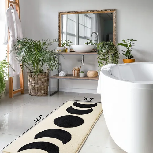 Miniatura 2 de Alfombra de baño Half Moon de 52.5 x 20.5 pulgadas, antideslizante, absorbente de agua, con diseño bohemio de brujería de fase lunar, color negro