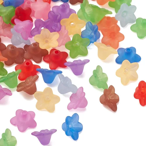 DanLingJewelry - 100 piezas de cuentas de acrílico esmerilado de mini flores de colores aleatorios, cuentas espaciadoras sueltas para joyería de