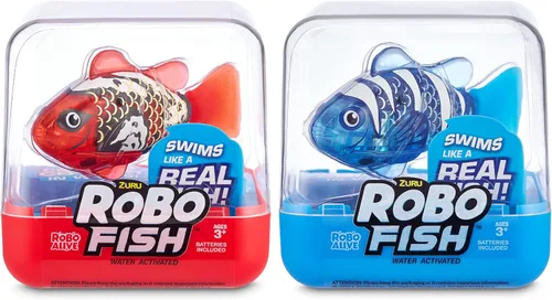 Miniatura 8 de Robo Alive Pez Robótico Robo Fish Peces Robóticos Nadadores (Azul + Rojo Paquete de 2) por ZURU Activado por Agua, Cambia de Color, Viene