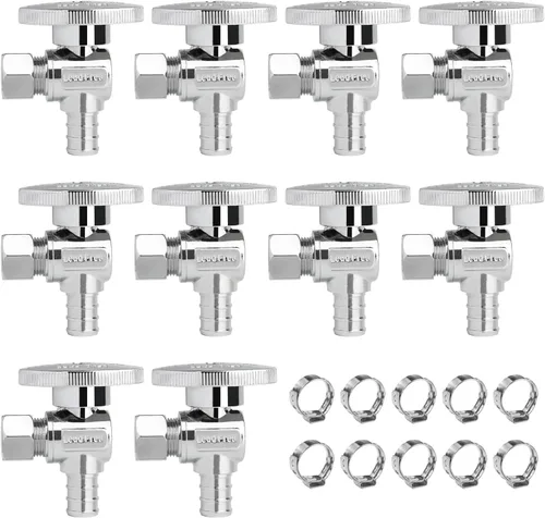 Miniatura 12 de Válvula de Parada Angular WiseWater 1/2" FNPT x 3/8" OD de Compresión, Válvula de Cierre de Inodoro de Cuarto de Vuelta de Latón Cromado para Baño