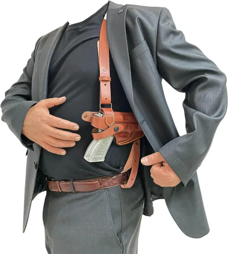 Miniatura 6 de Funda de cuero para pistola de hombro 1911 que se adapta a la mayoría de pistolas estilo 1911, Kimber-Colt-S & W-Remingto-Sig Sauer - Ruger/Pistola
