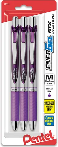 Pentel EnerGel XM BL77 - Bolígrafo retráctil de tinta de gel líquido, 0.028 in, 54% reciclado, color morado, paquete de 3