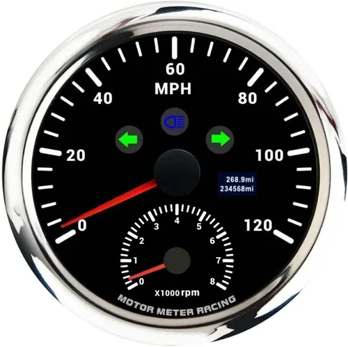 Miniatura 15 de MOTOR METER RACING Serie Pro W 85mm 3-3/8" Velocímetro GPS digital Odómetro 193 km/h Esfera negra LED blanco Impermeable para coche, camión, barco