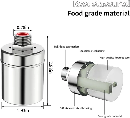 Miniatura 3 de Válvula de flotador de acero inoxidable con control automático de nivel de agua, paquete de 2, 1/2 pulgada, diseño de entrada lateral de grado 304