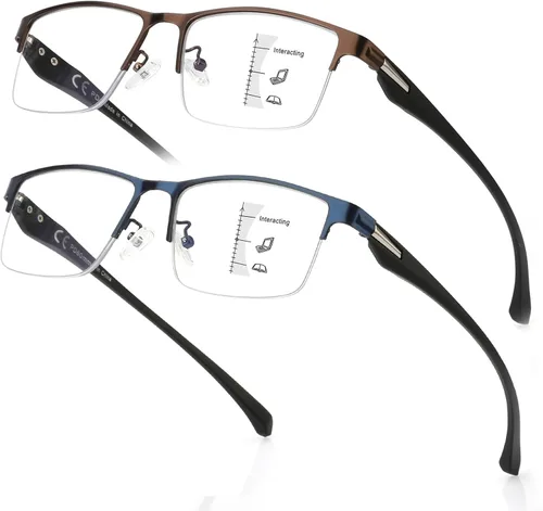 Miniatura 10 de SKYOAK Gafas de lectura bifocales de visión nocturna premium para hombres, lentes ligeros TR90, metal en las patillas, media montura, antirreflejos