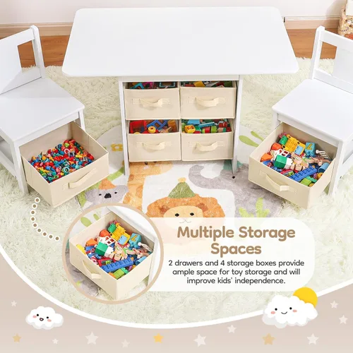 Miniatura 3 de Juego de mesa y silla para niños (2 sillas incluidas), juego de mesa y sillas de madera para niños pequeños con 6 cajas de almacenamiento, muebles