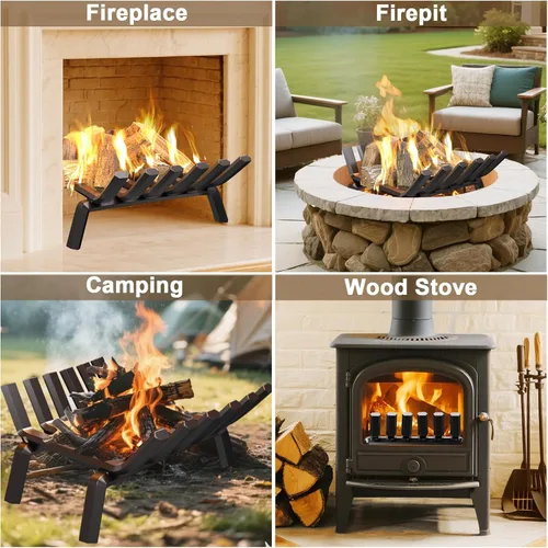 Miniatura 6 de AMAGABELI GARDEN & HOME Rejilla de leña para chimenea de 17 pulgadas de hierro forjado, rejillas de fuego de leña, soporte para troncos de leña
