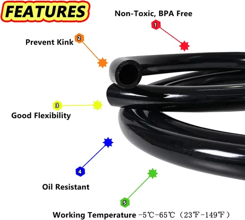Miniatura 4 de Feelers Tubo de vinilo de PVC negro de 1/2 pulgada de diámetro interior x 5/8 pulgadas de diámetro exterior para tanque de peces acuario, línea