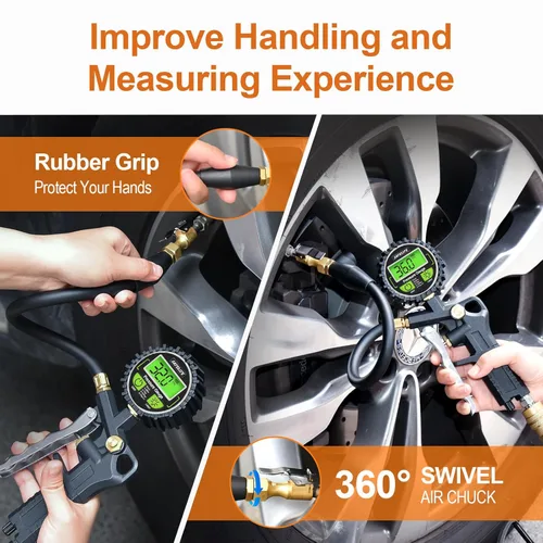 Miniatura 6 de SAFELIFE Medidor Digital de Presión de Neumáticos con Inflador, Portabrocas de Aire de 250 PSI con Manómetro y Accesorio Inflador de Neumáticos