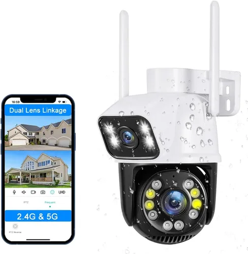 Miniatura 2 de PTZ WiFi seguridad al aire libre inalámbrica 2X3MP doble lente enlace humano Detecta Pan tilt Digital Zoom Auto seguimiento automático Cámara