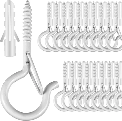 Miniatura 17 de Q Hangers 25 PCS Ganchos de Rosca para Luces de Cadena de Exteriores, Cesta Colgante Giratoria Ganchos para Luces de Patio con Hebilla Segura Gancho