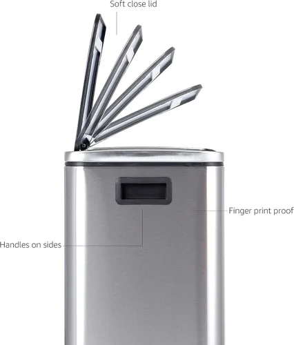 Miniatura 3 de Amazon Basics - Papelera doble de 30L con pedal de cierre suave - 2 contenedores de 15 litros, acero inoxidable, contenedores internos pequeños