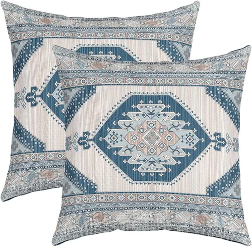 Miniatura 8 de Juego de 2 fundas de almohada bohemias tribales de 22 x 22 pulgadas, fundas de almohada exóticas retro, fundas de cojín bohemias de celosía vintage