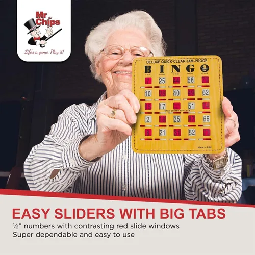 Miniatura 5 de MR CHIPS Tarjetas de bingo de lujo a prueba de atascos y transparentes con ventanas deslizantes, paquete de 100 unidades en estilo de madera 100