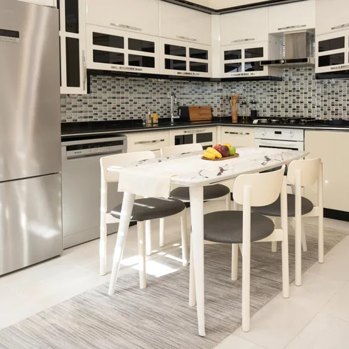 Miniatura 10 de Juego de 6 sillas de comedor de madera tapizadas modernas de mediados de siglo para muebles de habitación con diseño ergonómico duradero prémium