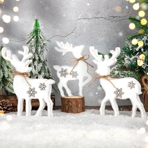 Miniatura 9 de COCHIE Decoración Bonita de Bandeja Escalonada Navideña para Interiores, Decoraciones de Mesa Navideñas de Reno de Madera y Centro de Mesa de Árbol