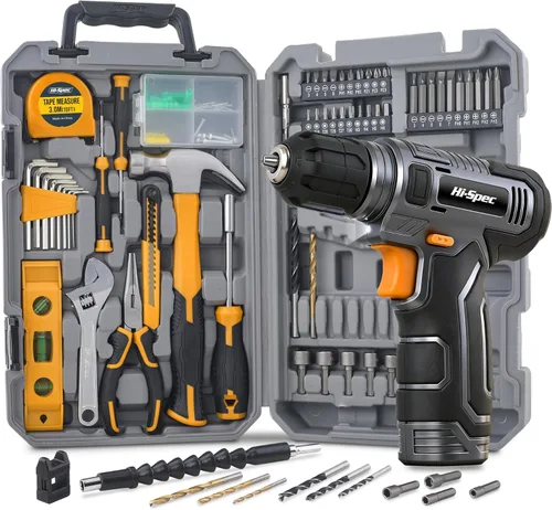 Miniatura 8 de Hi-Spec Juego de taladro inalámbrico de 8 V y kit de herramientas para hombres - Taladro eléctrico recargable por USB, caja de herramientas manual