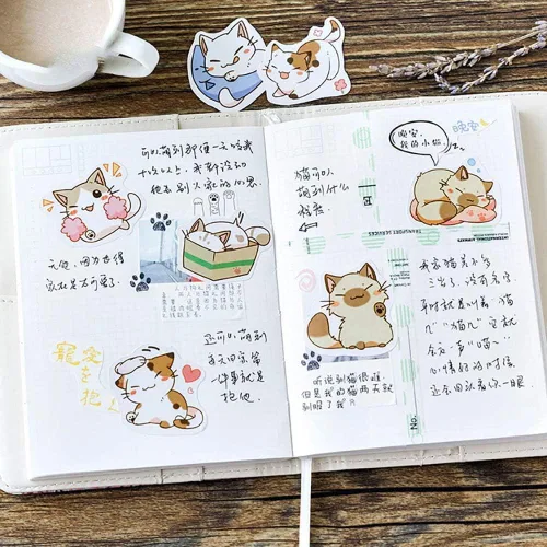 Miniatura 2 de Calcomanías para álbumes de recortes de tamaño pequeño, 45 piezas de Doraking en caja, decoración de gatos súper lindos para planificadores