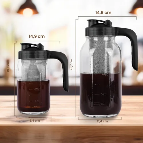Miniatura 6 de Jarra de café frío de 64 onzas, jarra de vidrio resistente con tapa de mango de boquilla en forma de V, filtro de acero inoxidable para café helado