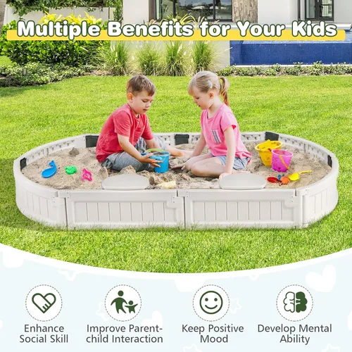 Miniatura 4 de Costzon Caja de arena para niños con cubierta, asiento integrado desmontable, forro inferior, kit de caja de arena para exteriores resistente a