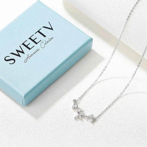 Miniatura 8 de SWEETV Collar de cristal para novia de boda para novias, collar con colgante de espalda delicada de vid de circonita cúbica para mujer, regalo