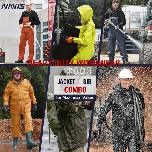 Miniatura 3 de Men's Pro Workwear Rain Suit 3-Piece Waterproof Jacket with Zip Hood & Bib Pant Heavy-Duty PU for Industrial & Work