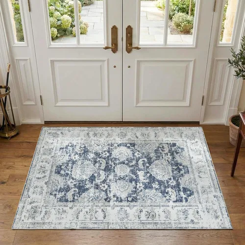 Miniatura 54 de Jinchan Fiora - Alfombra redonda de 8 pies, alfombras vintage con diseño floral envejecido, lavable a máquina, antideslizante, de pelo bajo, Azul