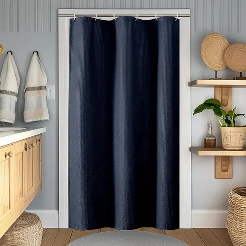 Miniatura 21 de OWENIE Cortina de ducha blanca para baño, 96 pulgadas, extra larga, elegante cortina de ducha de tela texturizada en relieve 3D, repelente al agua