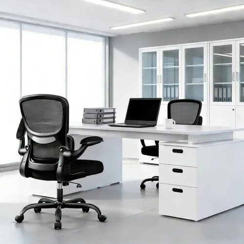 Miniatura 9 de ALLGOD Silla de oficina ergonómica, silla de escritorio ergonómica de malla transpirable con soporte lumbar, reposabrazos abatibles, sillas de Negro