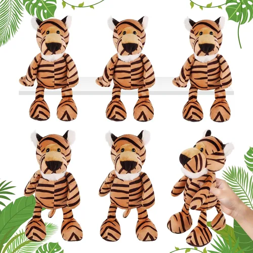 Miniatura 9 de 6 piezas de animales de peluche de safari a granel león, elefante, mono, tigre, animales del zoológico, junble para regalo de niños y niñas, fiestas