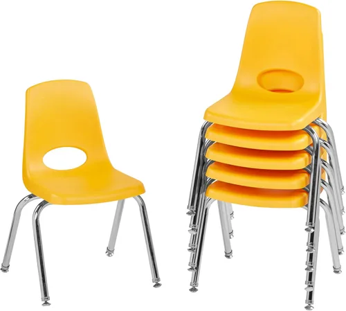 Miniatura 76 de FDP 16" Silla apilable escolar, silla de estudiante apilable con patas de acero cromado y ruedas; para aprendizaje en casa o en el aula - Gris claro