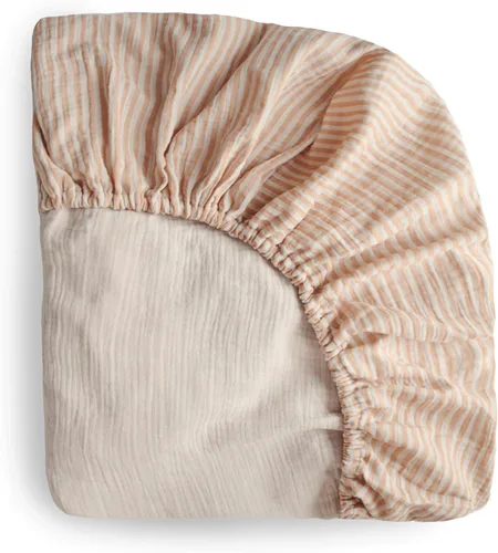 mushie Sábana bajera ajustable de muselina extra suave | 192 hilos | 28 x 52 pulgadas (rayas naturales)