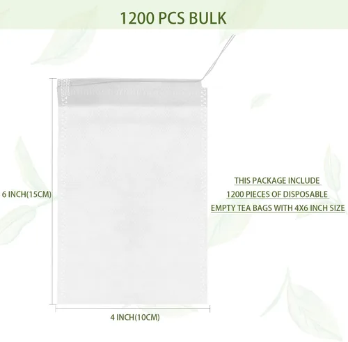 Miniatura 2 de 1200 bolsas de té desechables a granel, bolsas vacías infusoras de té con sello de cordón, bolsas de filtro de té blanco de 4 x 6 pulgadas
