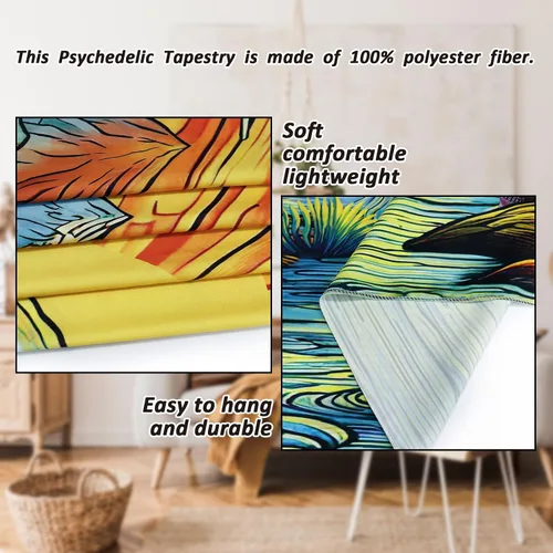 Miniatura 4 de Serborlur Tapiz bohemio con sol y montaña, diseño de árbol de bosque trippy, vintage, estético, mágico de río, paisaje, naturaleza, para colgar