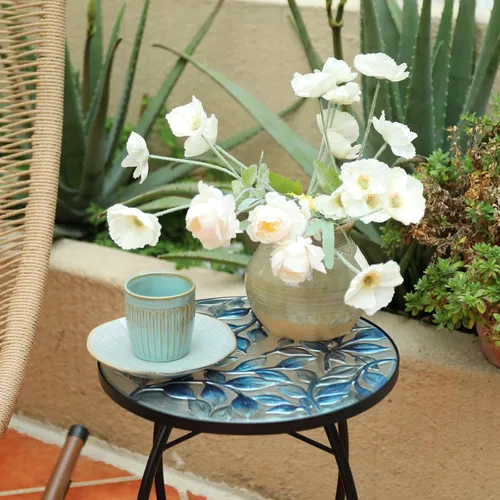 Miniatura 7 de MUMTOP Mesas auxiliares de patio, mesa auxiliar de mosaico para exteriores, 14 pulgadas, color azul y transparente, mesa auxiliar redonda de cristal