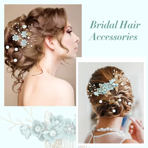 Miniatura 5 de inSowni 20 piezas de diamantes de imitación de perlas nupciales, bodas, fiestas, bailes, flores verdes claras, peines laterales + horquillas novias