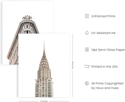Miniatura 2 de HAUS AND HUES Arte de pared de la ciudad de Nueva York y pósteres de Nueva York, juego de 6 pósteres de la ciudad de Nueva York, decoración de pared